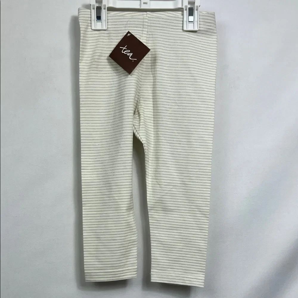 Tea Collection Cream and metallic silver striped leggings New size 6